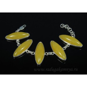 Браслет с янтарем в посеребрении рис 15*40мм медово-молочный, 19см