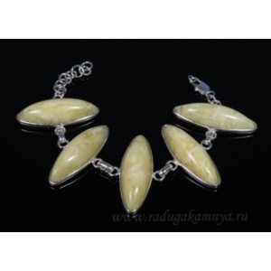 Браслет с янтарем в посеребрении рис 15*40мм молочный, 19см