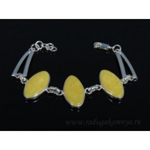 Браслет с янтарём в посеребрении рис 16*31мм медово-молочный, 20см