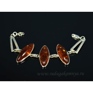 Браслет с янтарём в посеребрении рис 41*14мм коньячный Браслет с янтарём в посеребрении рис 41*14мм коньячный