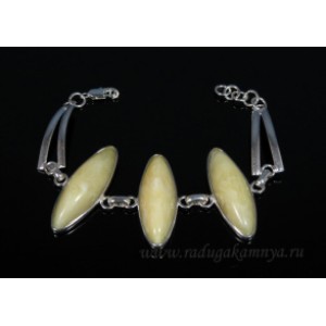 Браслет с янтарём в посеребрении рис 41*14мм молочный, 20см