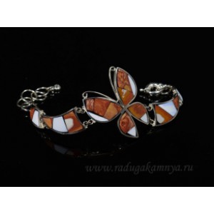 Браслет мозаика "Бабочка" из яшмы и кахолонга, 17-22см.