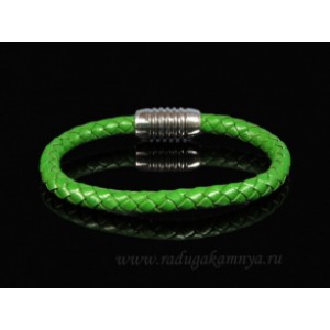 Браслет плетеный из кожи цвет зеленый, 20см