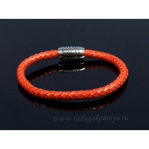 Браслет плетеный из кожи цвет кирпичный, 20см