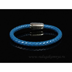 Браслет плетеный из кожи цвет синий, 20см