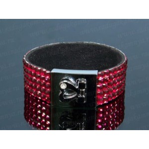 Браслет со стразами в 5 рядов малиновый, 20см