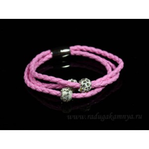 Браслет шамбала шарик10 на тройной косичке,цвет розовый