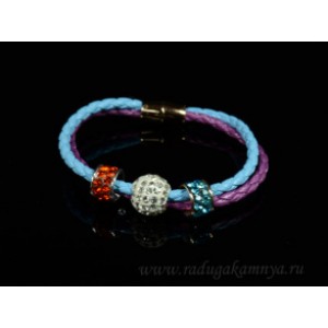 Браслет шамбала шарик14 на двойной косичке,цвет ассорти