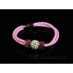 Браслет шамбала шарик14 на двойной косичке,цвет розовый