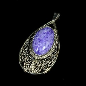 Кулон с чароитом, филигрань, ручная работа, 24*49мм