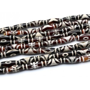 Бусины Дзи "Аристократ" из агата бочонок 10*30мм, цвет красно-белый, 30см, 10 бусин