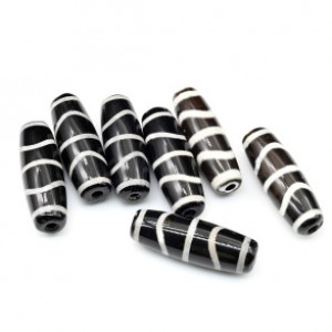 Бусины Дзи "Волна" из агата бочонок 10*30мм, цвет черный, 1 бусина