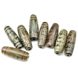 Бусины Дзи "Гаруда" из агата бочонок 10*30мм, цвет зеленый, 1 бусина Бусины Дзи "Гаруда" из агата бочонок 10*30мм, цвет зеленый, 1 бусина