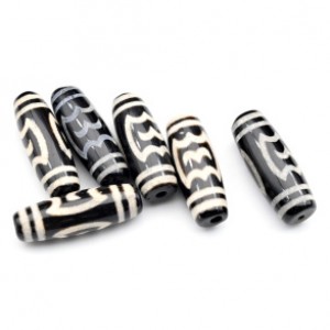 Бусины Дзи "Гаруда" из агата бочонок 10*30мм, цвет черный, 1 бусина