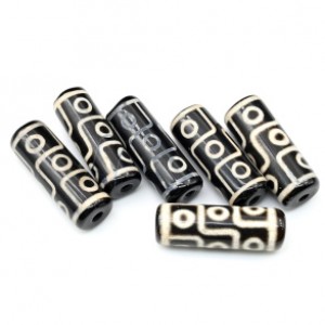 Бусины Дзи "Девять глаз" из агата бочонок 10*30мм, цвет черный, 1 бусина