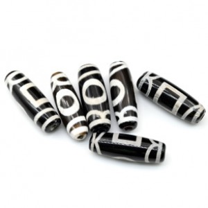 Бусины Дзи "Небо и земля" из агата бочонок 10*30мм, цвет черный, 1 бусина