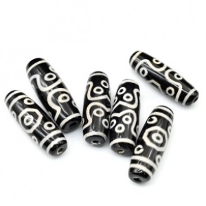 Бусины Дзи "Одиннадцать глаз" из агата бочонок 10*30мм, цвет черный, 1 бусина