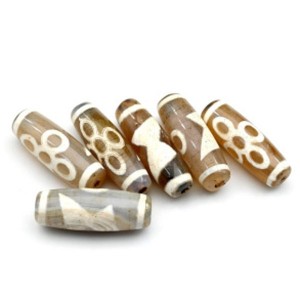 Бусины Дзи "Пять глаз с молнией" из агата бочонок 10*30мм, цвет белый, 1 бусина
