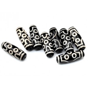 Бусины Дзи "Семь глаз" из агата бочонок 10*30мм, цвет зеленый, 1 бусина