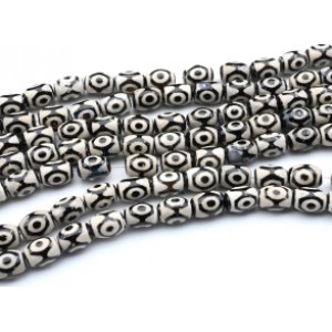 Бусины Дзи "Три глаза" из агата бочонок 10*14мм, 33см, 24 бусины