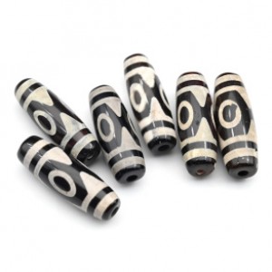 Бусины Дзи "Три глаза" из агата бочонок 10*30мм, цвет черный, 1 бусина