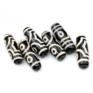 Бусины Дзи "Три глаза" из агата бочонок 10*30мм, цвет черный, 1 бусина