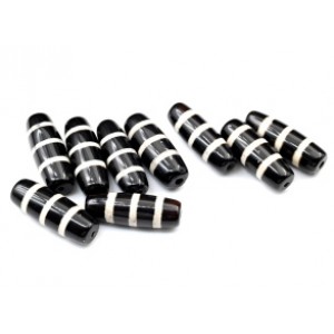 Бусины Дзи "Три полоски" из агата бочонок 10*30мм, цвет черный, 1 бусина