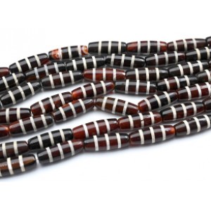 Бусины Дзи "Три полоски" из агата бочонок 10*30мм, цвет шоколадный, 29см, 10 бусин