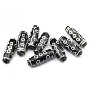 Бусины Дзи "Тринадцать глаз" из агата бочонок 10*30мм, цвет черный, 1 бусина Бусины Дзи "Тринадцать глаз" из агата бочонок 10*30мм, цвет черный, 1 бусина