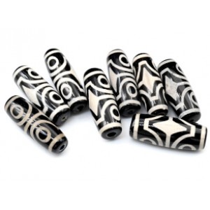 Бусины Дзи "Четыре глаза" из агата бочонок 10*30мм, цвет черный, 1 бусина