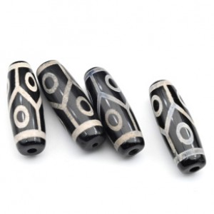 Бусины Дзи "Шесть глаз" из агата бочонок 10*30мм, цвет черный, 1 бусина