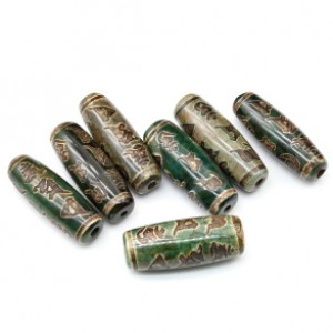 Бусины Дзи из агата бочонок 10*30мм, цвет зеленый, 1 бусина