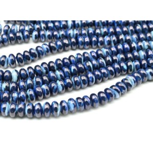 Бусины из перламутра тонированного рондель 8*4мм цвет синий, 40см, 87 бусин