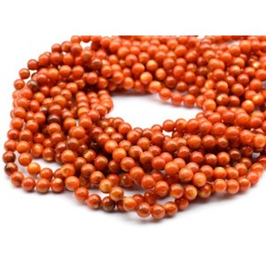 Бусины из перламутра тонированного шарик 6мм цвет рыжий, 40см, 63 бусины