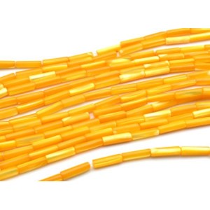 Бусины из перламутра цилиндр 4*12мм, цвет желтый, 38см, 30 бусин