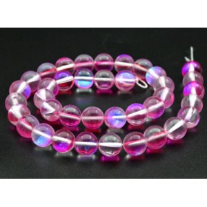 Бусины из опала искусственного шарик 10мм цвет фуксия, 39см, 39 бусин