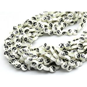 Бусины из каучука Африканские круг 10мм Инь-Ян, цвет белый, 38см, 39 бусин