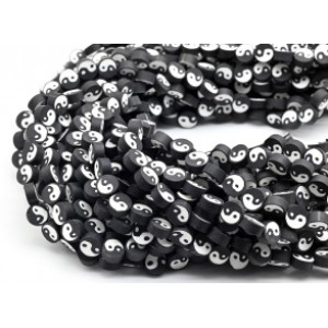 Бусины из каучука Африканские круг 10мм Инь-Ян, цвет черный, 37см, 39 бусин