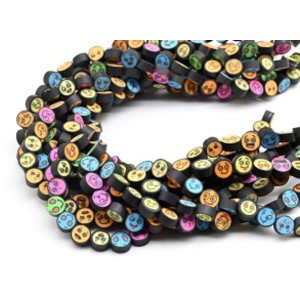 Бусины из каучука Африканские круг 10мм Смайл, цвет черный, 36см, 38 бусин