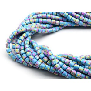 Бусины из каучука цилиндр 6*6мм с принтом, цвет голубой, 40см, 63 бусины