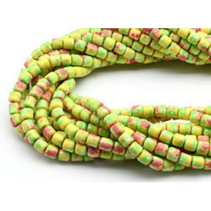 Бусины из каучука цилиндр 6*6мм с принтом, цвет желтый, 40см, 63 бусины