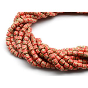 Бусины из каучука цилиндр 6*6мм с принтом, цвет красный, 40см, 63 бусины