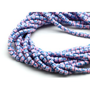 Бусины из каучука цилиндр 6*6мм с принтом, цвет розово-голубой, 40см, 63 бусины
