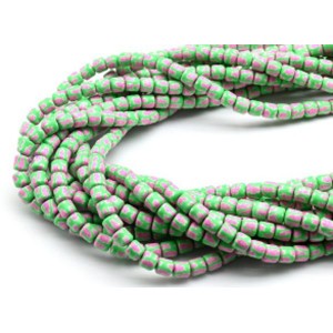 Бусины из каучука цилиндр 6*6мм с принтом, цвет розово-зеленый, 40см, 63 бусины
