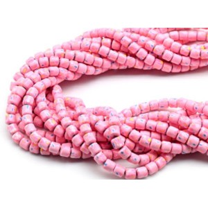 Бусины из каучука цилиндр 6*6мм с принтом, цвет розовый светлый, 40см, 63 бусины