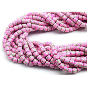Бусины из каучука цилиндр 6*6мм с принтом, цвет розовый, 39см, 62 бусины