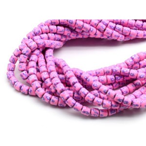 Бусины из каучука цилиндр 6*6мм с принтом, цвет розовый, 40см, 63 бусины
