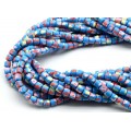 Бусины из каучука цилиндр 6*6мм с принтом, цвет синий, 40см, 63 бусины
