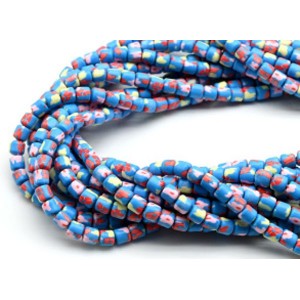 Бусины из каучука цилиндр 6*6мм с принтом, цвет синий, 40см, 63 бусины