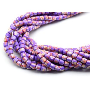 Бусины из каучука цилиндр 6*6мм с принтом, цвет фиолетовый, 40см, 63 бусины